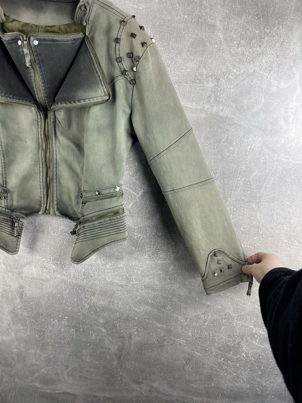 Other Y2K Avant Garde Faded Japanese Cropped Jacket Green Washed Size L / US 10 / IT 46 - 11 Thumbnail