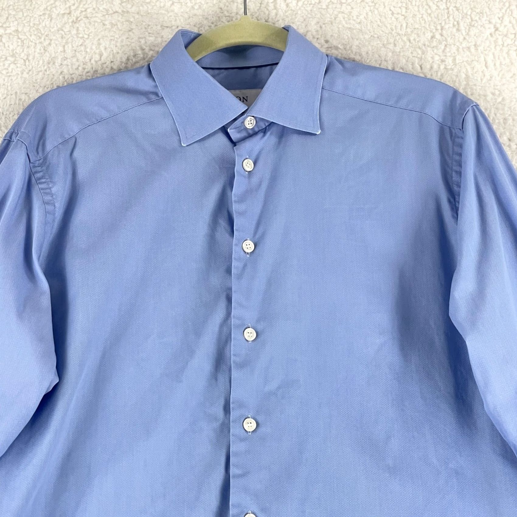Eton Eton Blue Contemporary Fit Button-Up Dress Shirt Mens Long Sleeve Cotton Large Size 42R - 3 Thumbnail