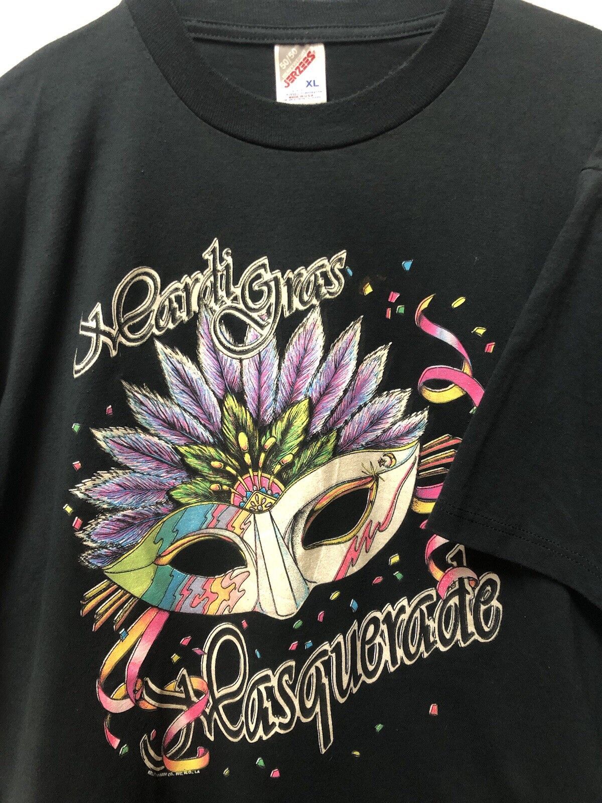 Vintage 80s Mardi Gras Masquerade T Shirt Jerzees Mask Black XL Size US XL / EU 56 / 4 - 2 Thumbnail