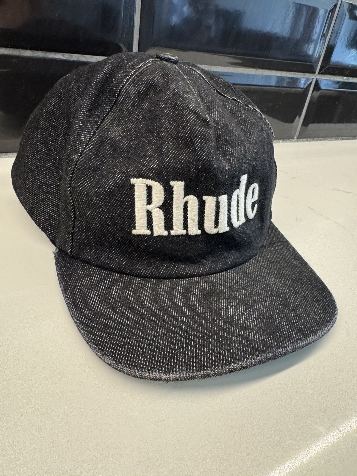 Rhude Rhude Logo Hat – Black Denim Vintage Embroidered Cap Size ONE SIZE - 10 Thumbnail
