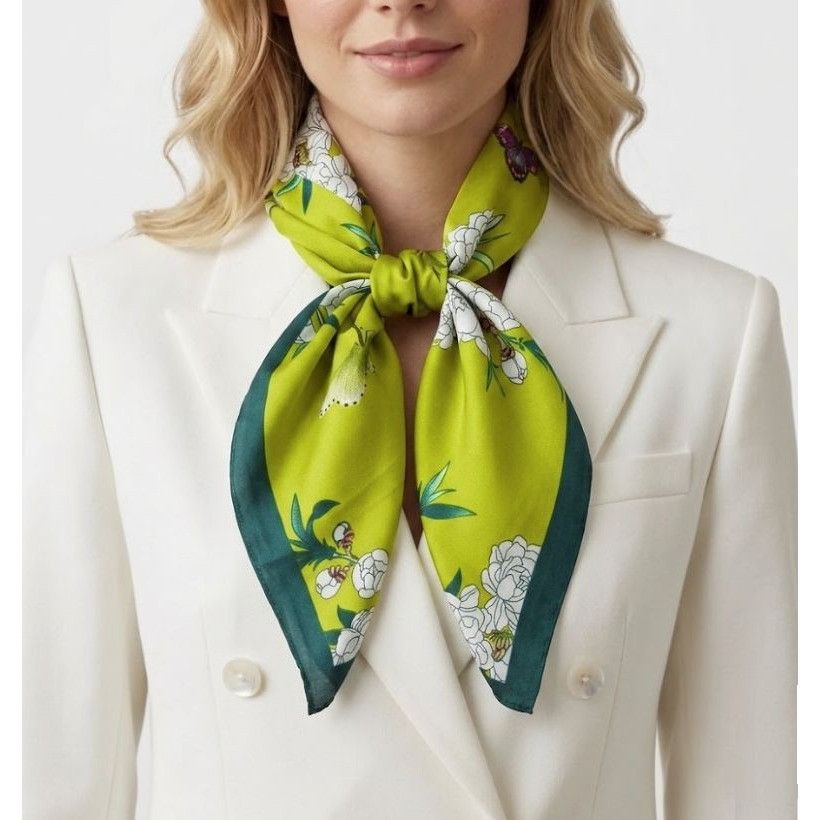 Other ⭐Luxury Elegant Bandana Silky Square Scarf Green FLOWER BUTT Size ONE SIZE - 1 Thumbnail