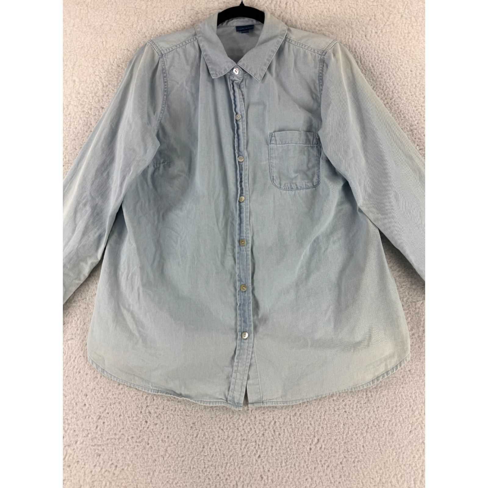 J. Jill J. Jill Button-Up Shirt Womens Medium Blue Chambray Long Sleeve 100% Cotton Size M / US 6-8 / IT 42-44 - 4 Thumbnail