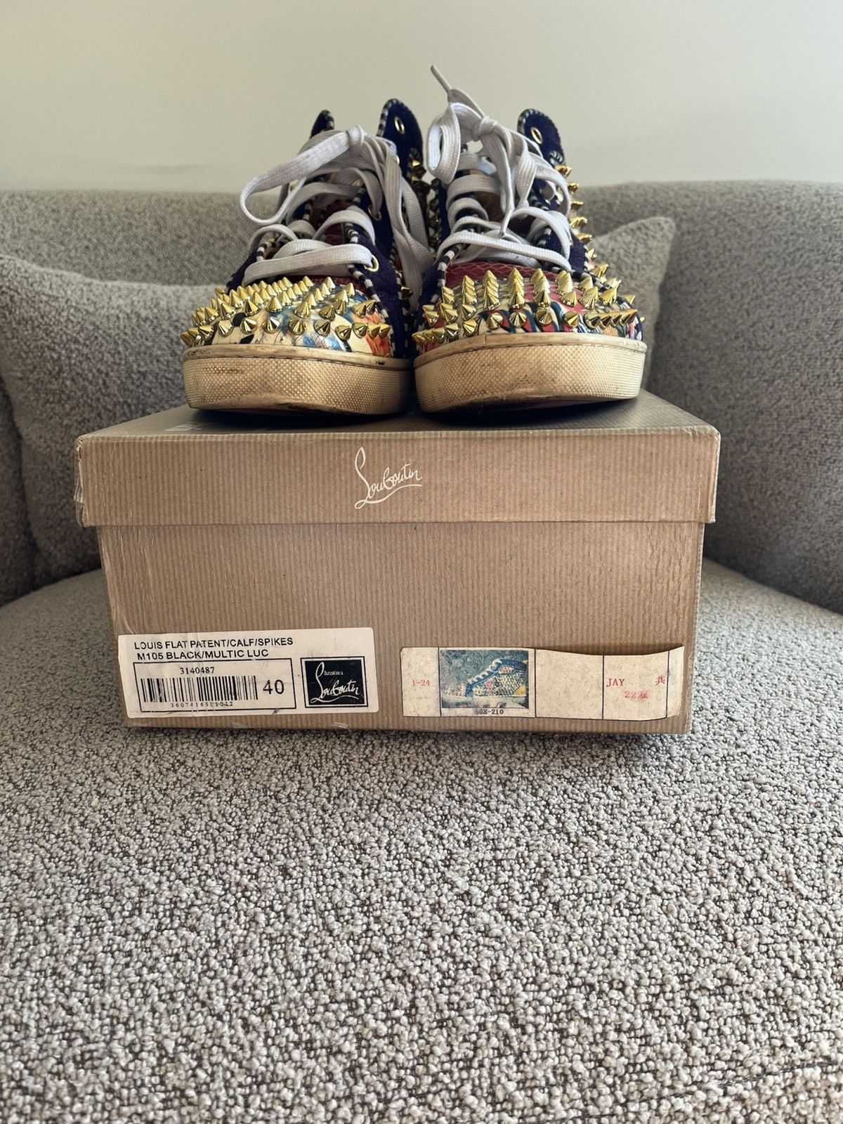 Christian Louboutin Louboutin Red Bottom Gold Spiked Sneakers Size US 8 / EU 41 - 8 Thumbnail