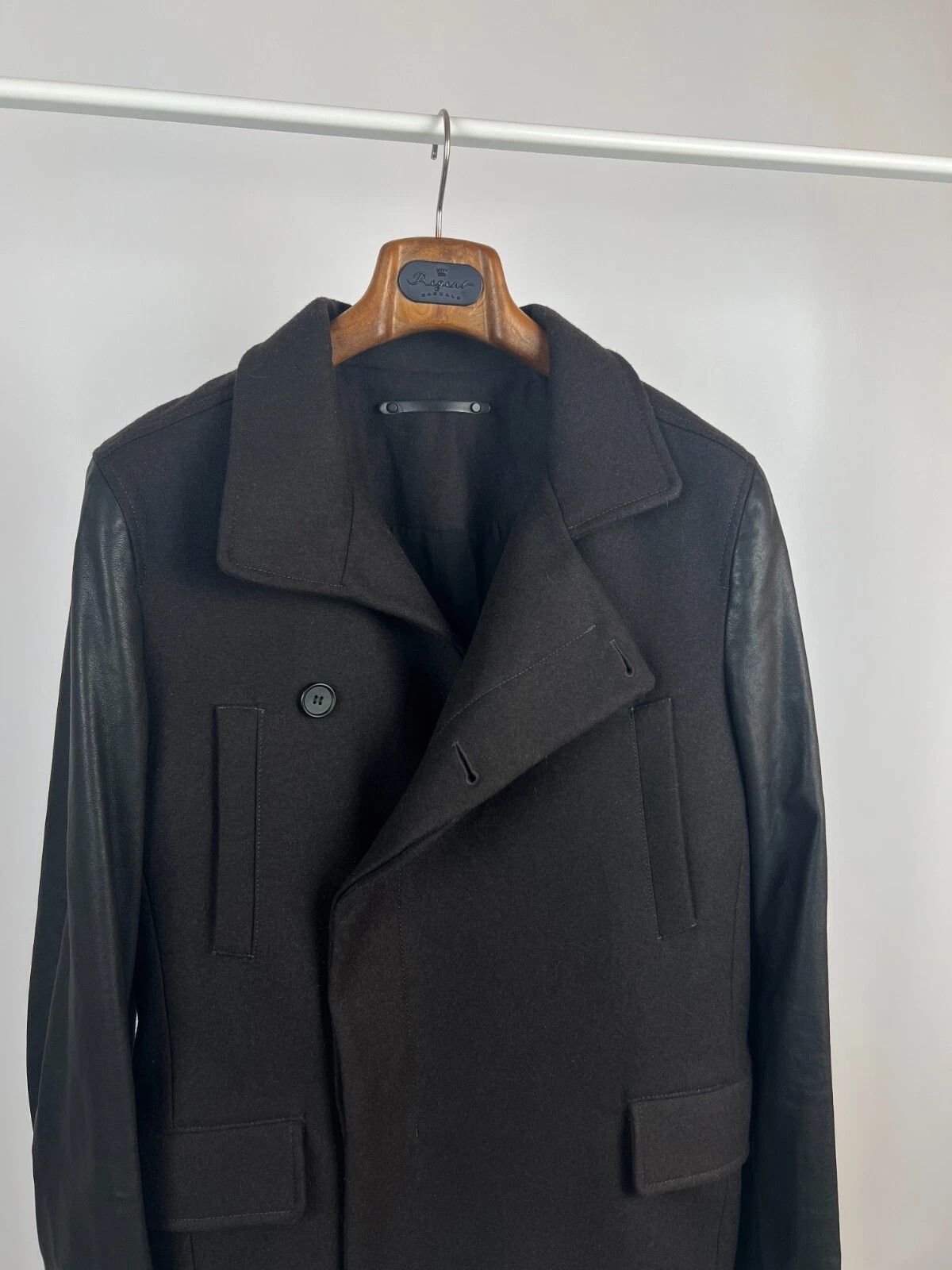Allsaints Allsaints Wool Leather Dark Brown Major Pea Coat Jacket Size US M / EU 48-50 / 2 - 10 Thumbnail