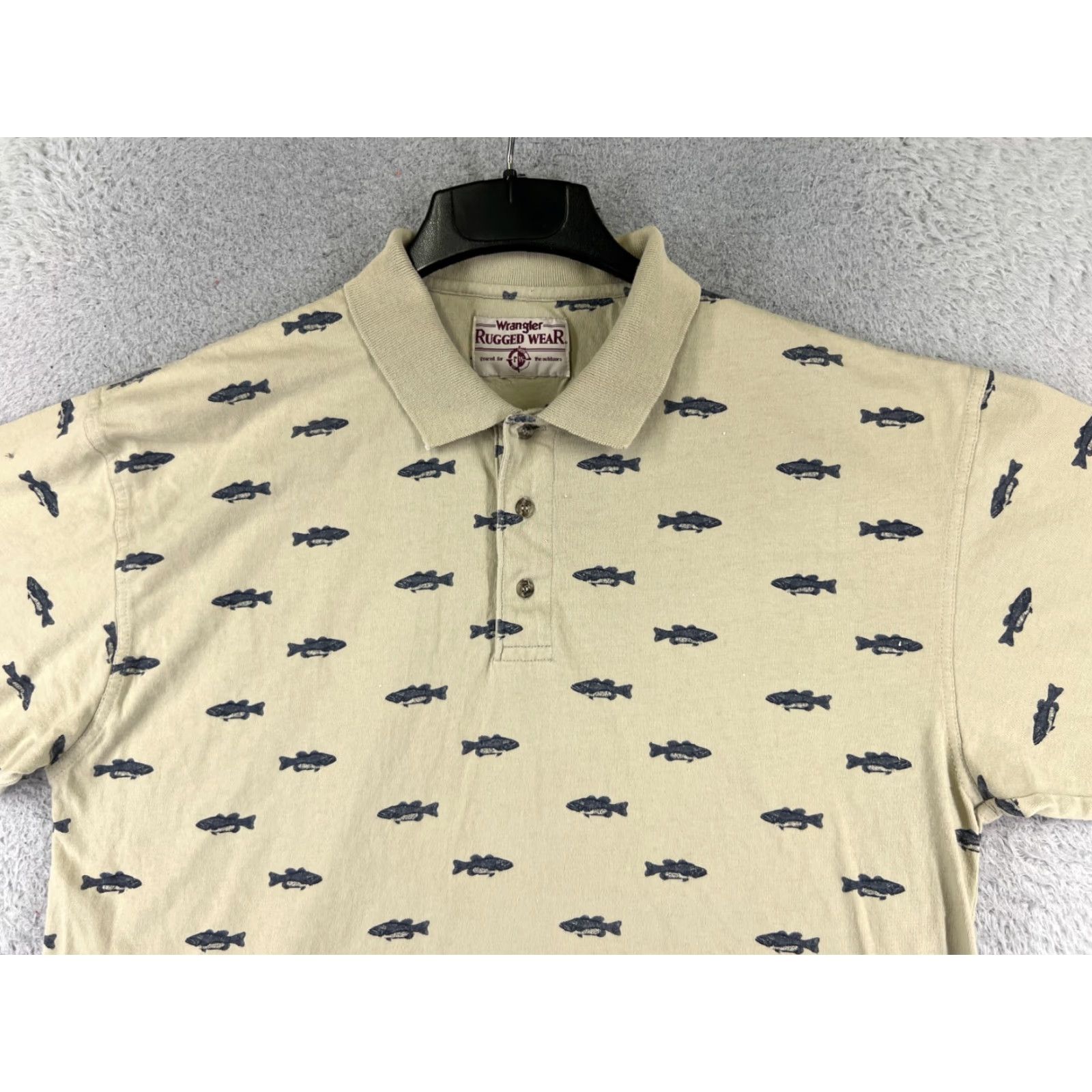 Wrangler VINTAGE Wrangler Polo Shirt Mens Large Beige 100% Cotton Slim Fit Short Sleeve with Logo Embroidered Size US L / EU 52-54 / 3 - 4 Thumbnail