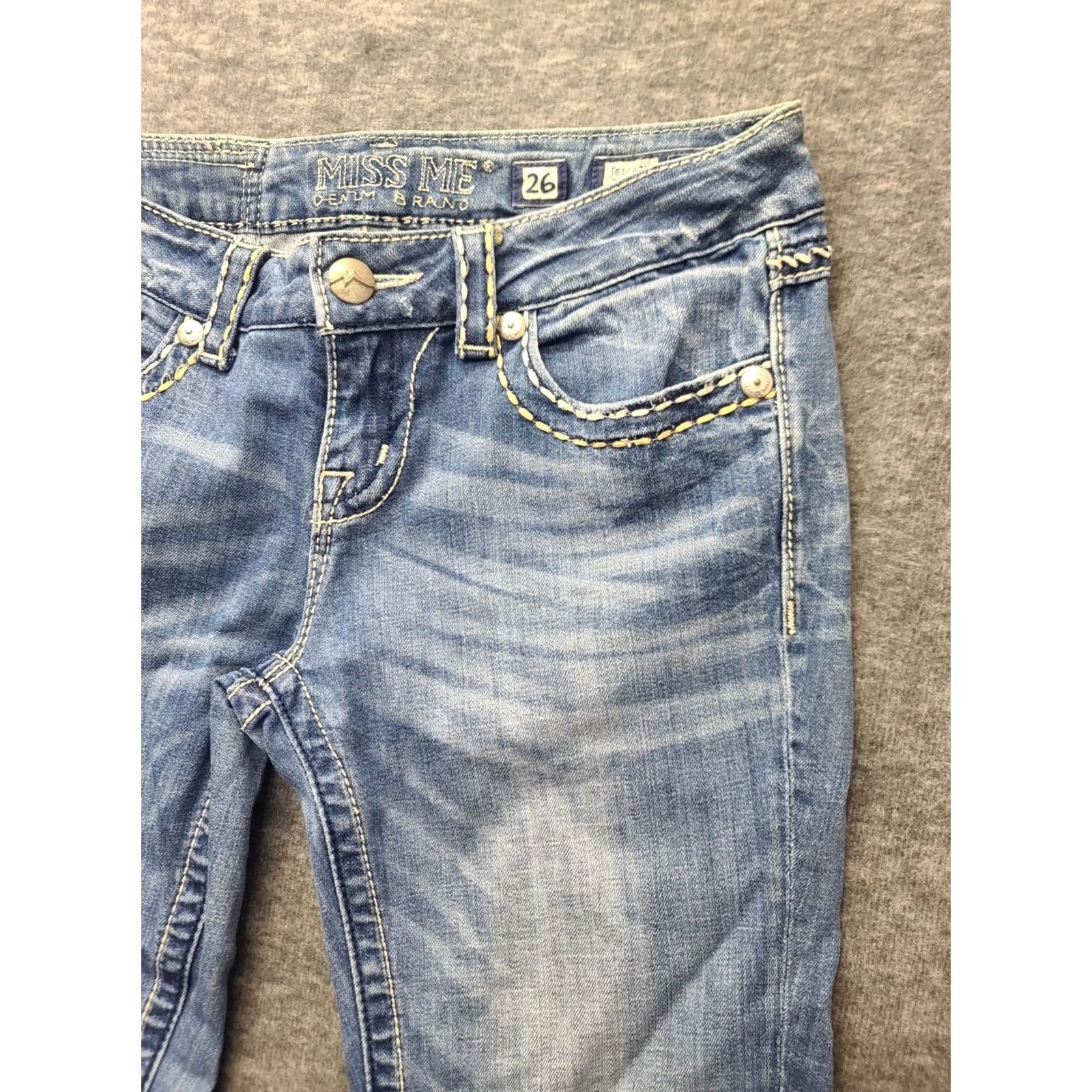 Miss Me Miss Me Jeans Womens Regular Fit Bootcut 26x28 Mid Rise Distressed Velvety Blue Denim Stretch Size 26" / US 2 / IT 38 - 7 Thumbnail