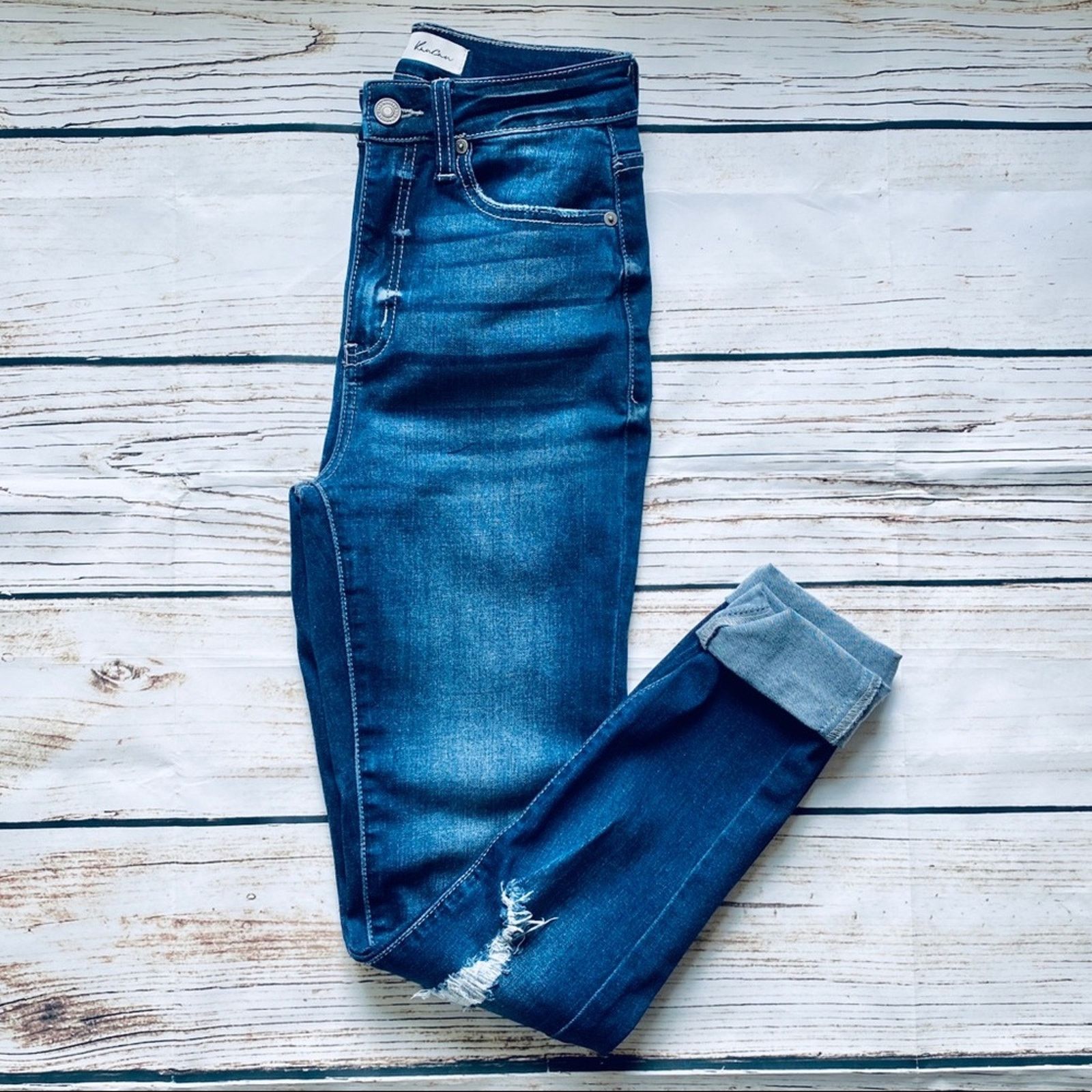 Other NEW Boutique KanCan Curvy 3/25 Dark Distressed Stretch Jeans Size 25" / US 0 / IT 36 - 2 Thumbnail