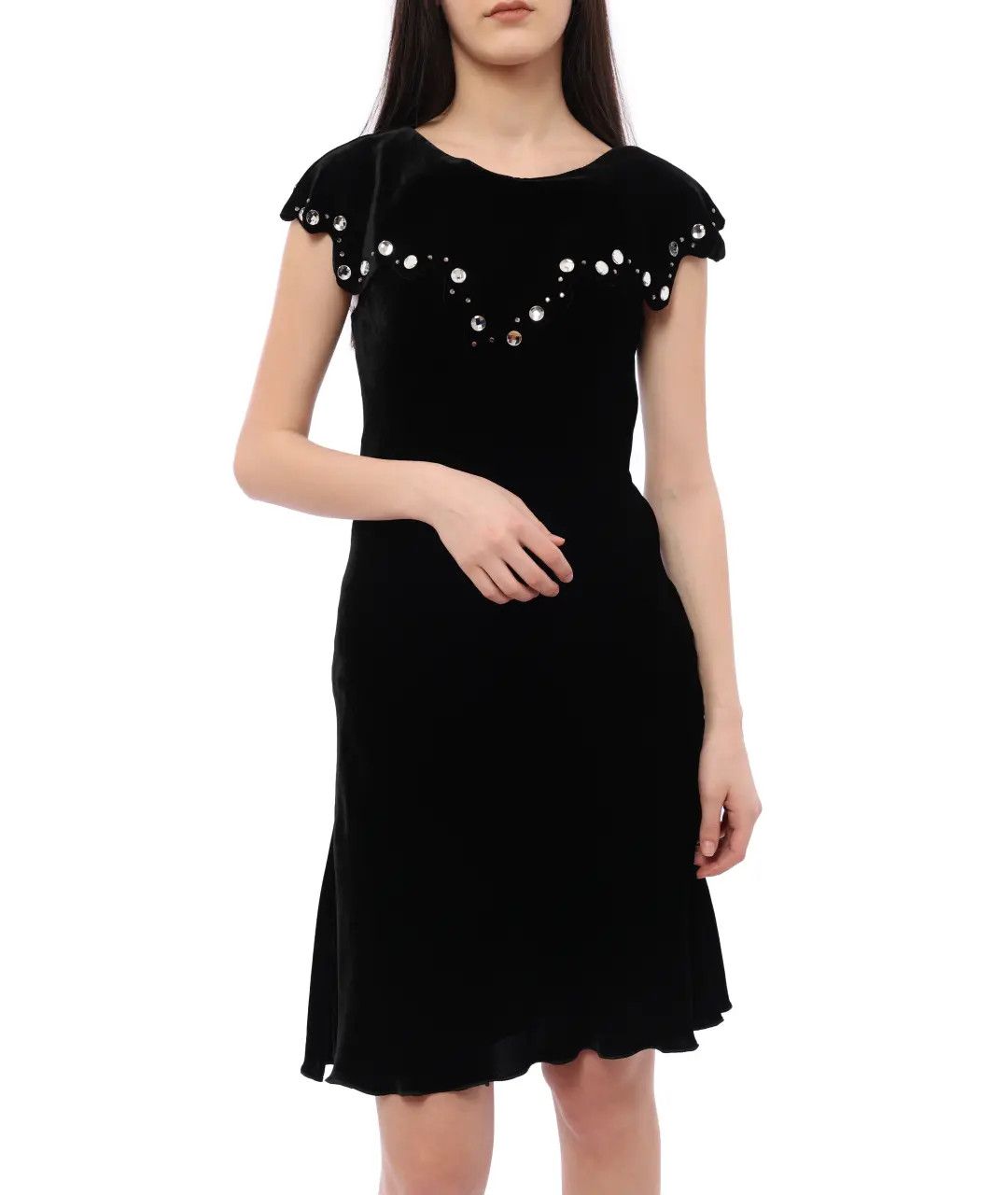 Armani Luxury Emporio Armani Elite Black Velvet Dress Crystal Size S / US 4 / IT 40 - 7 Thumbnail