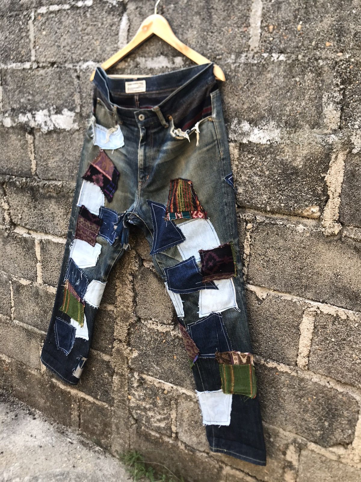 FDMTL ⚡️Japanese Brand Scanner Fundamental Crazy Patchwork Denim Size US 35 - 3 Thumbnail
