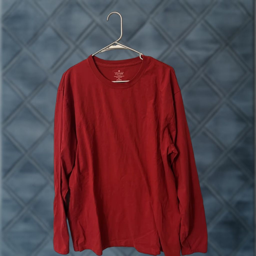Stafford Stafford T-Shirt Long Sleeve Cotton Red XL Heavyweight Classic Crew Neck Mens Shirt Size US XL / EU 56 / 4 - 1 Thumbnail