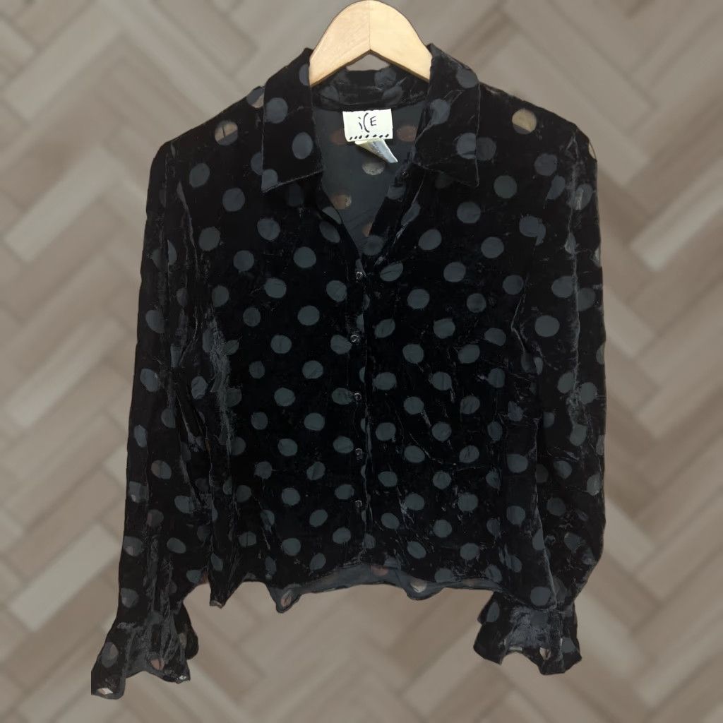 Vintage Y2k Vintage ICE Black Button Up Long Sleeve Blouse Size M Nylon Womens Size M / US 6-8 / IT 42-44 - 1 Thumbnail