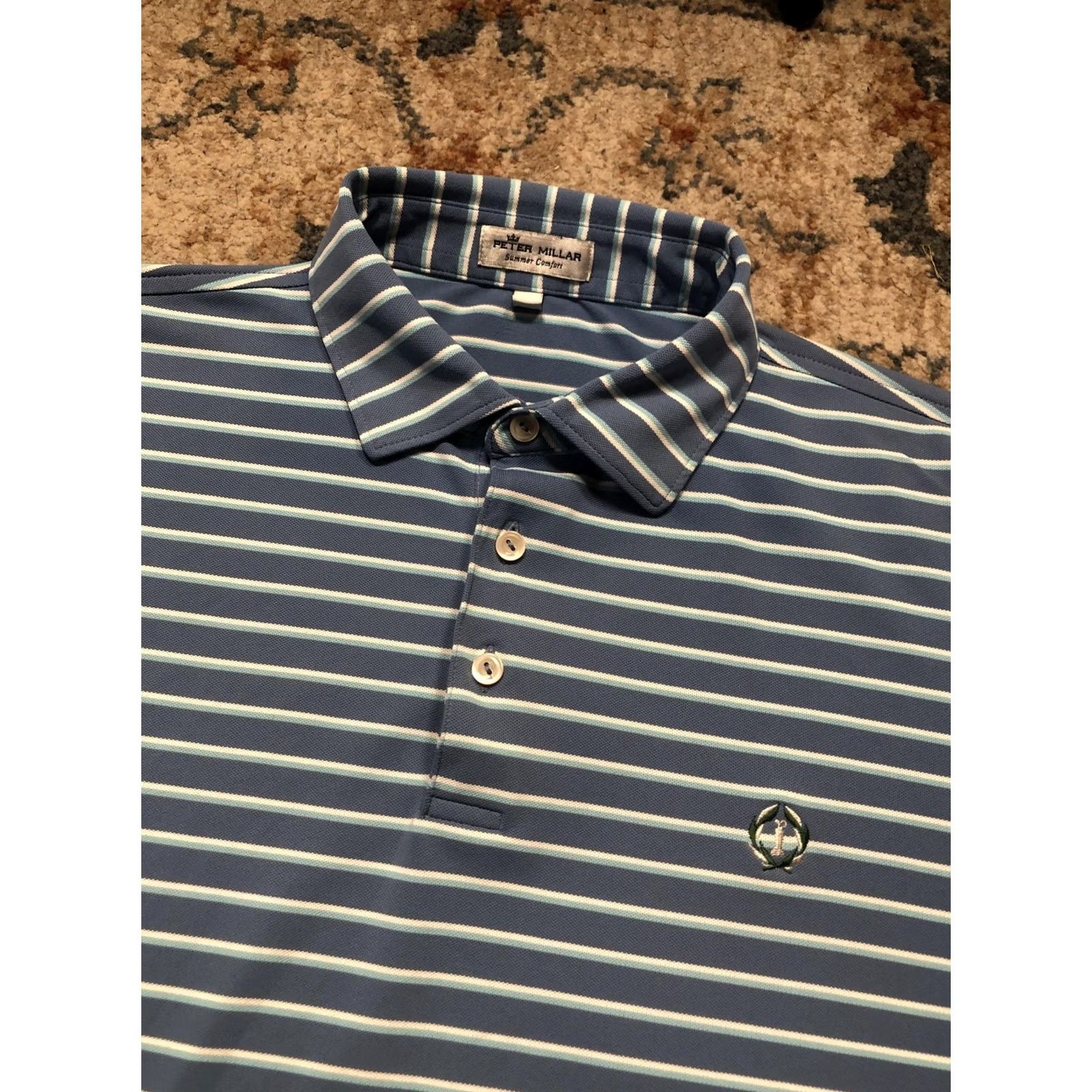 Peter Millar Peter Millar Summer Comfort Polo Shirt Mens L Blue Stripe Performance Golf Shirt Size US L / EU 52-54 / 3 - 7 Thumbnail