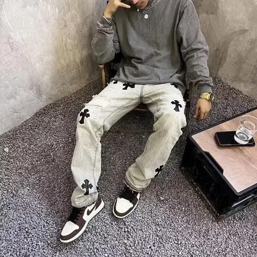 VIBE Croix Cross Stitched Washed Denim Pants Size US 32 / EU 48 - 3 Thumbnail