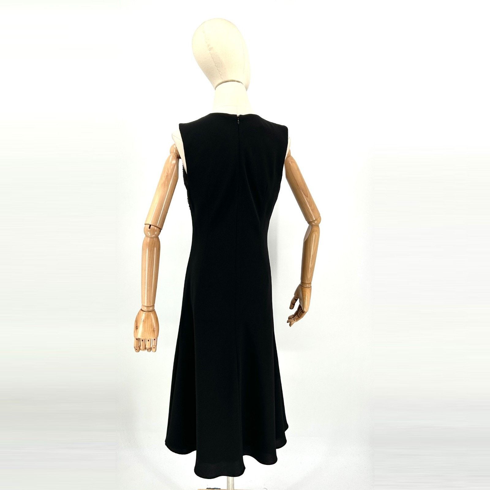 Evan Picone Vintage 90s Black Beaded Satin Trim Cocktail Midi Dress Size M / US 6-8 / IT 42-44 - 5 Thumbnail