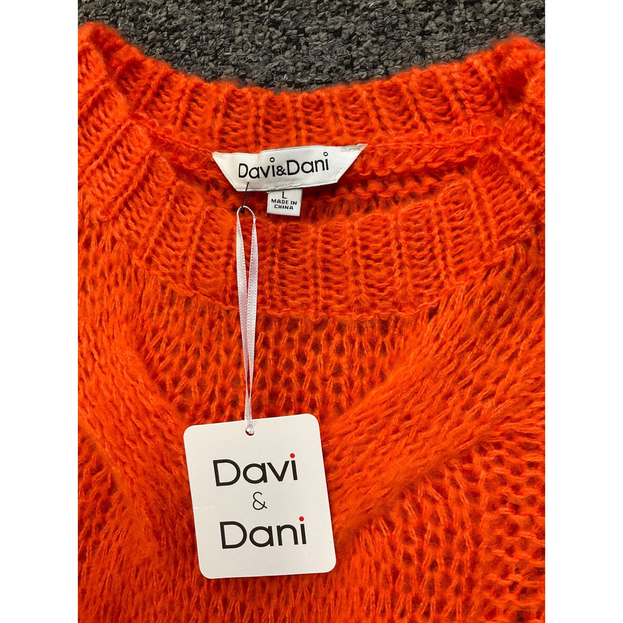Other Davi & Dani Womens Bright Orange Open-Knit Sweater With Cabl Size L / US 10 / IT 46 - 3 Thumbnail