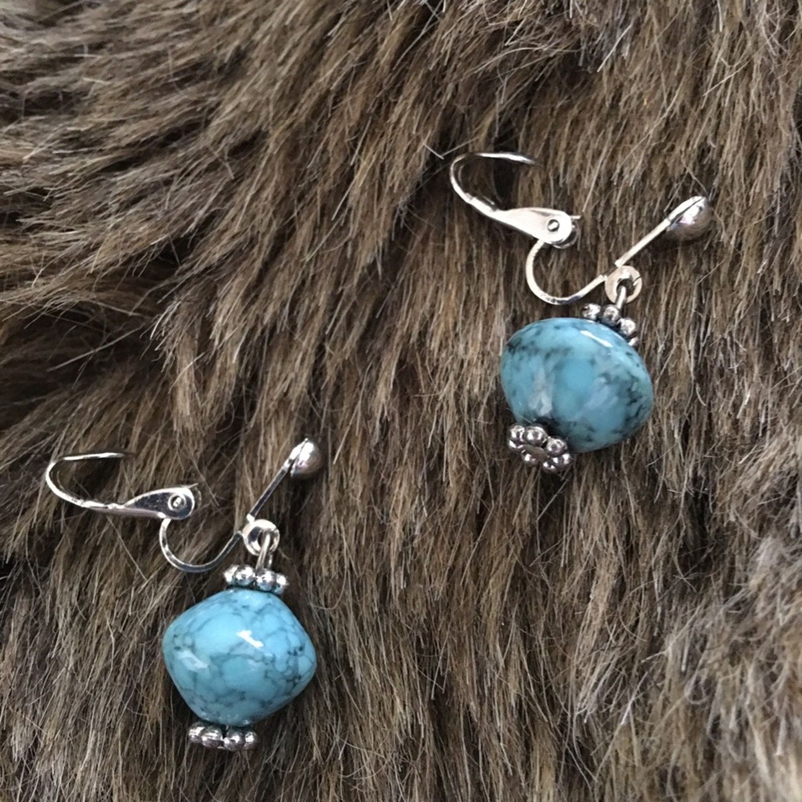Vintage Vintage 80s faux turquoise silver clip on earrings Size ONE SIZE - 4 Thumbnail