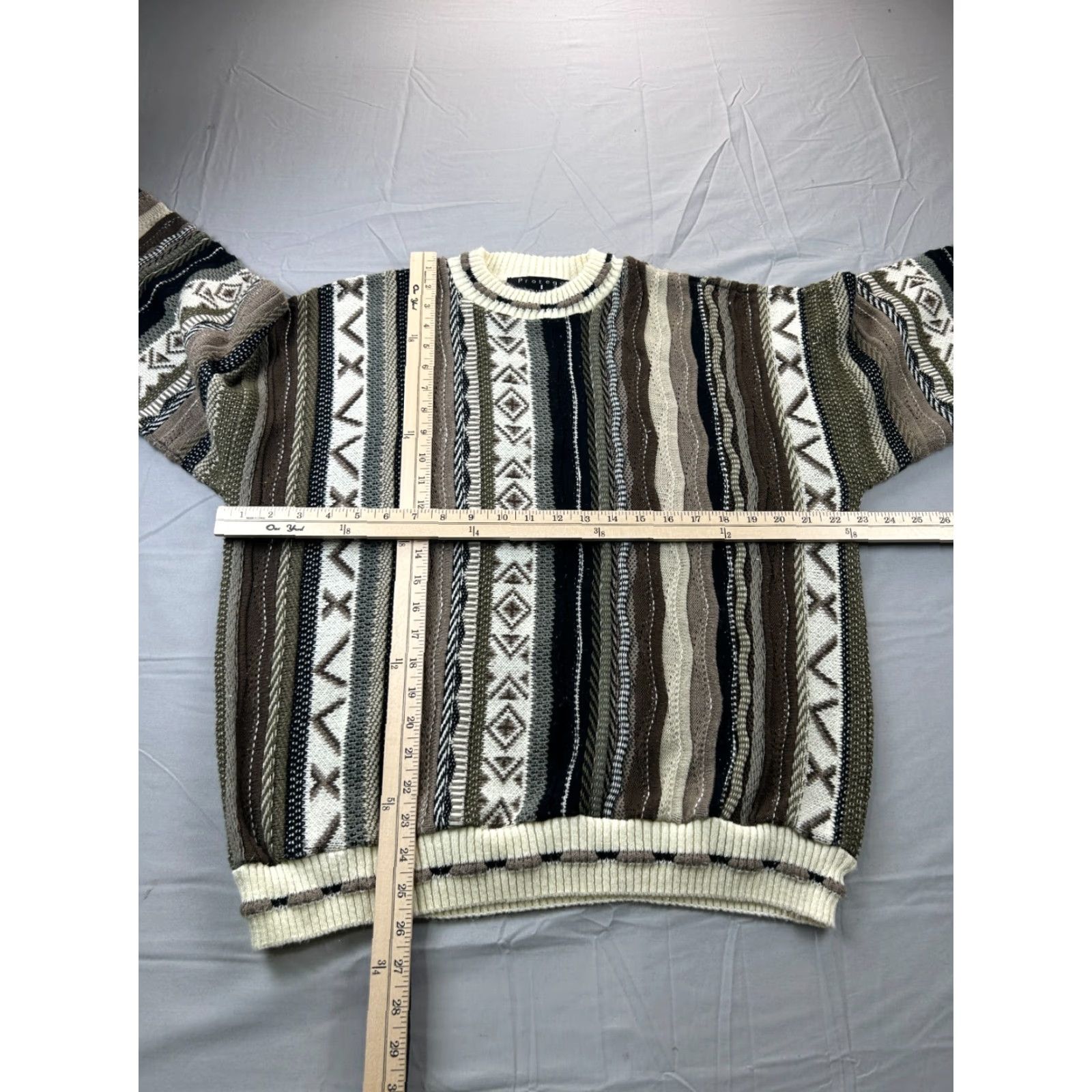 Vintage VINTAGE Protege Sweater Mens M Brown Tan 3D Knit Geometric Crew Neck Ribbed Pullover Size US M / EU 48-50 / 2 - 4 Thumbnail