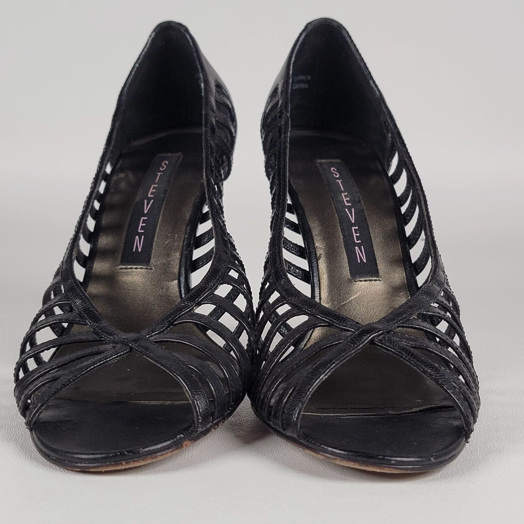 Vintage Steven Black Leather Open Toe Strappy Heels Women's Size 6 M Size US 6 / IT 36 - 3 Thumbnail