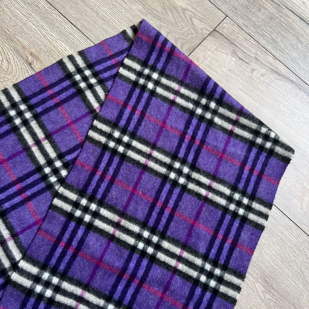 Burberry × Designer Vintage 90s Burberry Cashmere Scarf Nova Check Purple Size ONE SIZE - 5 Thumbnail