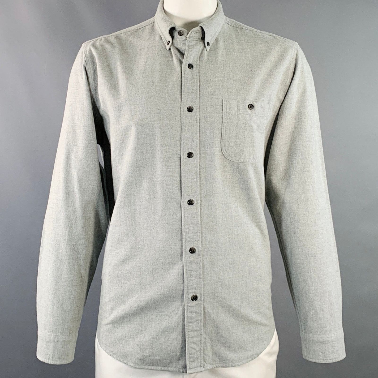 XL Light Grey Brown Cotton Button Down Long Sleeve Shirt