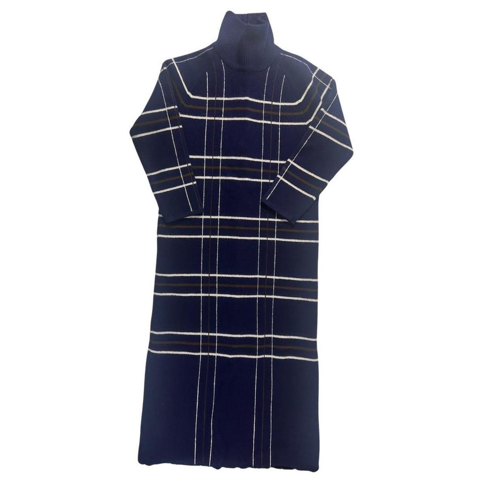 Other 60s wool knit dress navy plaid sz * Size M / US 6-8 / IT 42-44 - 1 Thumbnail