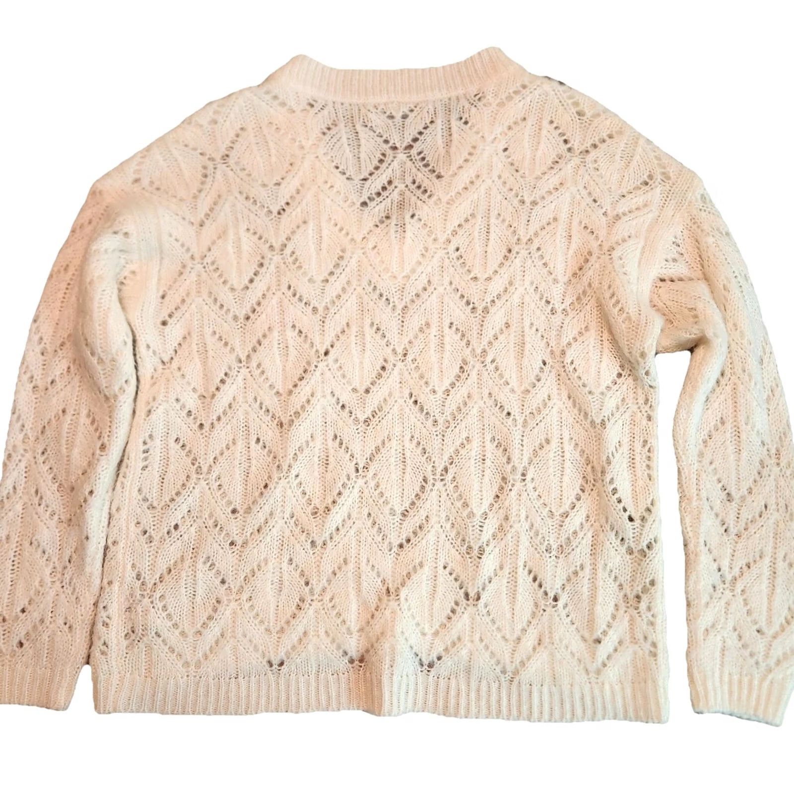 American Eagle Outfitters American Eagle Outfitters Sweater Shirt Women’s Small V-Neck Open Knit Ivory Cream Long Sleeve Pullover Boho All Seasons Regular Size S / US 4 / IT 40 - 4 Thumbnail