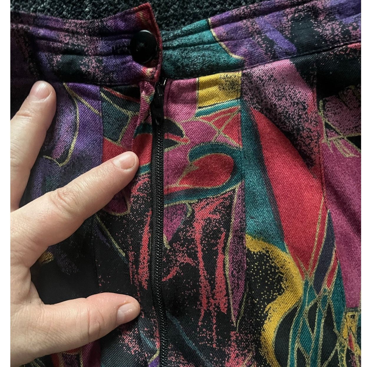 Vintage Vtg 90s Michael Taylor Purple Black Gold Midi Skirt Small Size 30" / US 8 / IT 44 - 5 Thumbnail