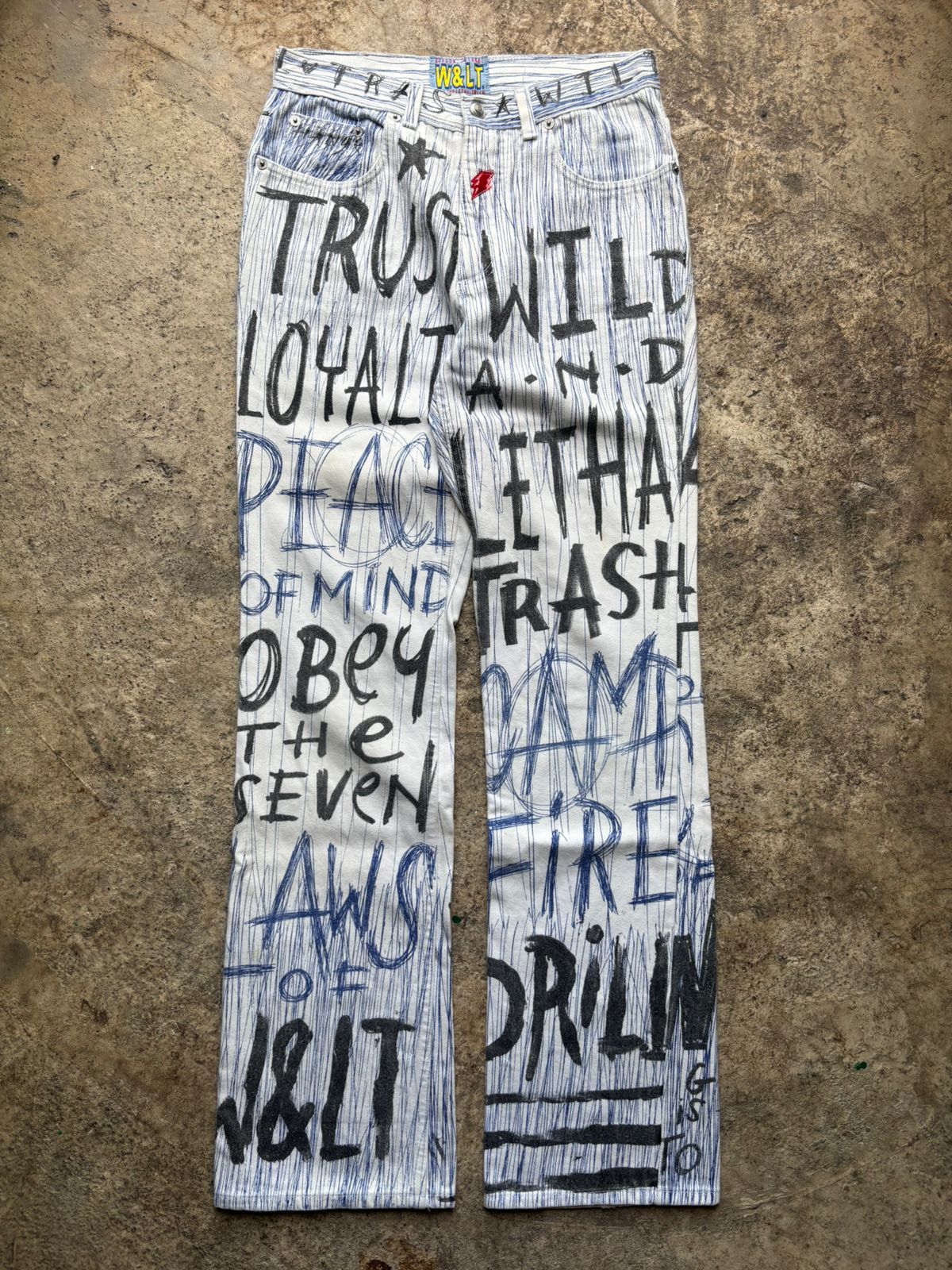 Walter Van Beirendonck W&LT SS1998 'Fetish For Beauty' Pen Denim Jeans Size US 27 - 1 Thumbnail