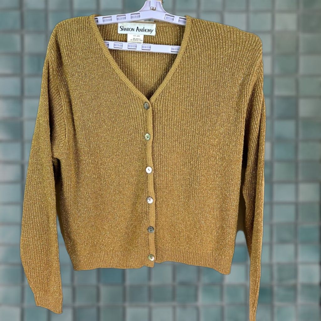 Vintage VINTAGE Sharon Anthony Gold Metallic Cardigan Sweater Women Size L 80s 90s Classic Size L / US 10 / IT 46 - 1 Thumbnail