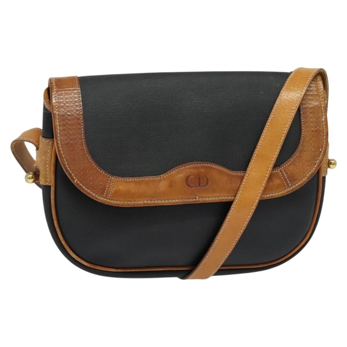 DIOR Shoulder Bag Leather Black Gold