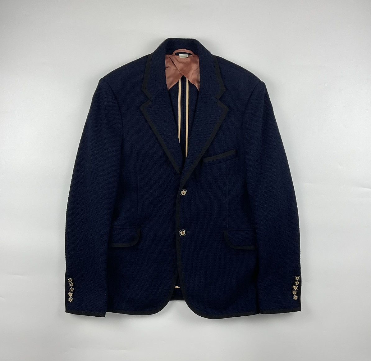 image of Gucci 2 Button Knit Jacket in Navy, Men's (Size Small)