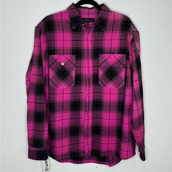 Purple Brand Purple Brand Plaid Cotton Flannel Shirt Pink Men’s Size Medi Size US M / EU 48-50 / 2 - 2 Thumbnail