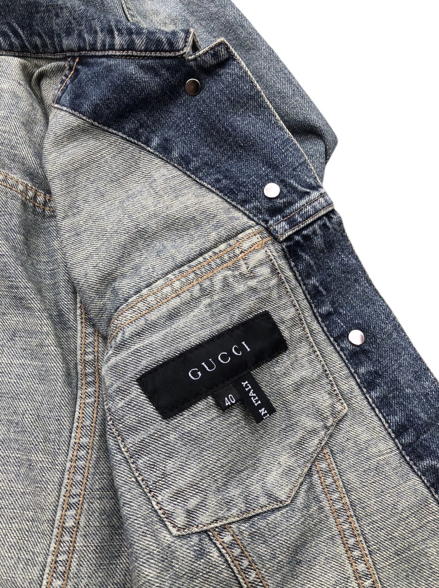 Gucci 💯Vintage GUCCI TOM FORD 00s Blue Cropped Denim Jacket Shirt Size S / US 4 / IT 40 - 12 Thumbnail