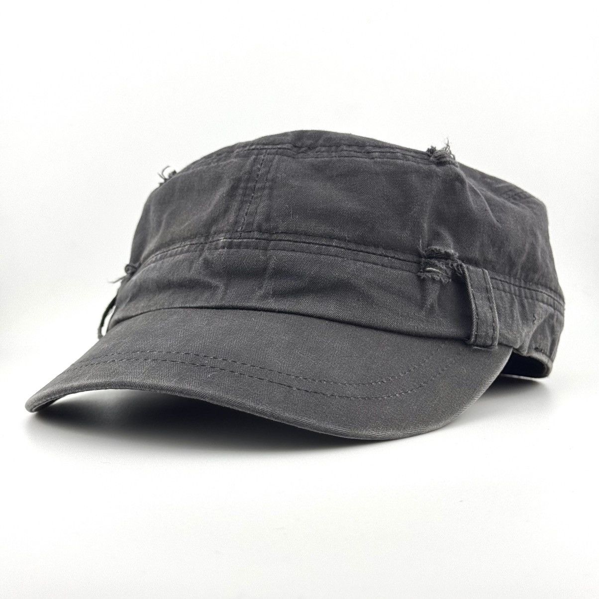 Japanese Brand Vtg Sunfaded Blank Black Distressed Military Work Hat Y2K Size ONE SIZE - 3 Thumbnail