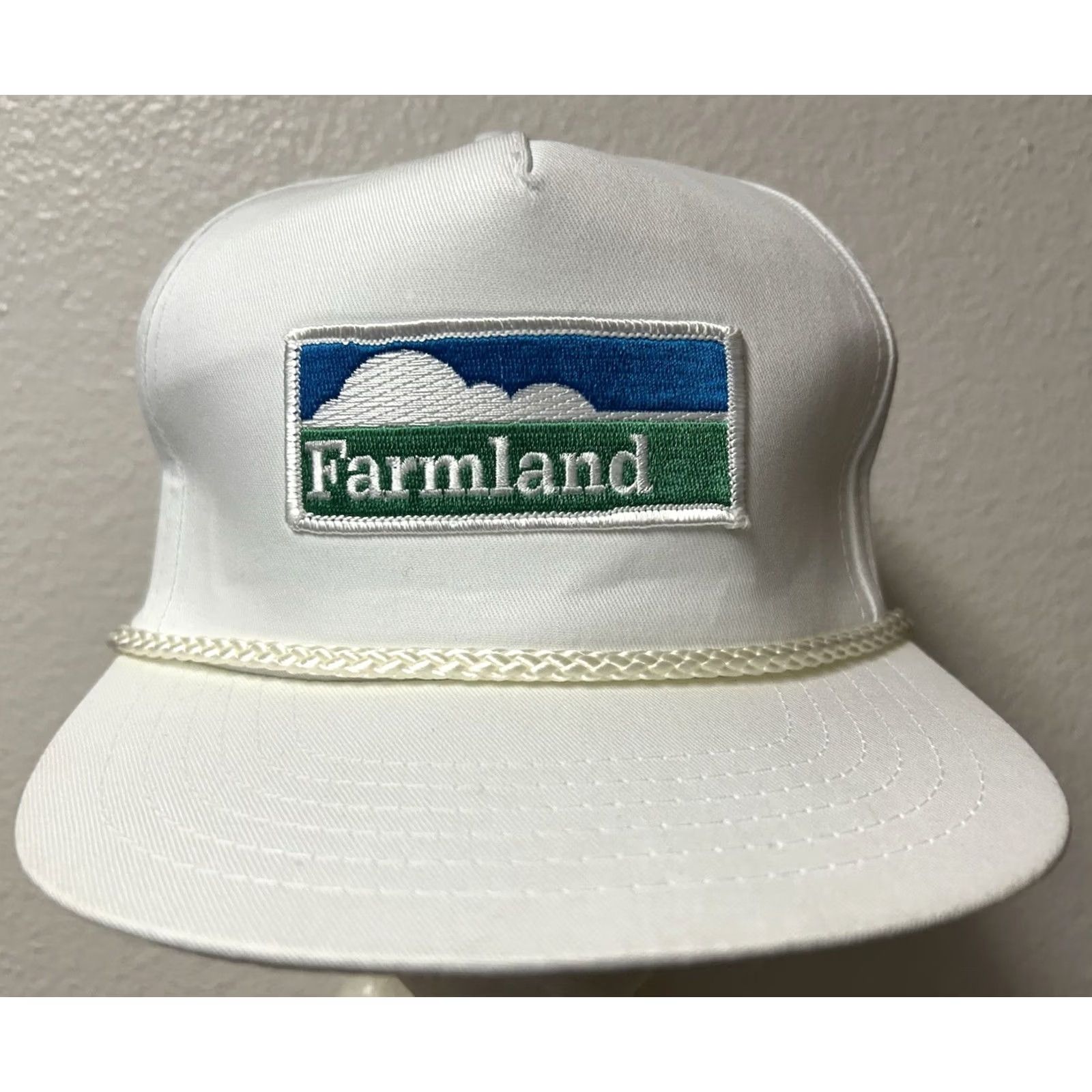 Roper VINTAGE Farmland White White Rope Logo Patch Hat Strapback Cap Men’s Cap Size ONE SIZE - 2 Thumbnail
