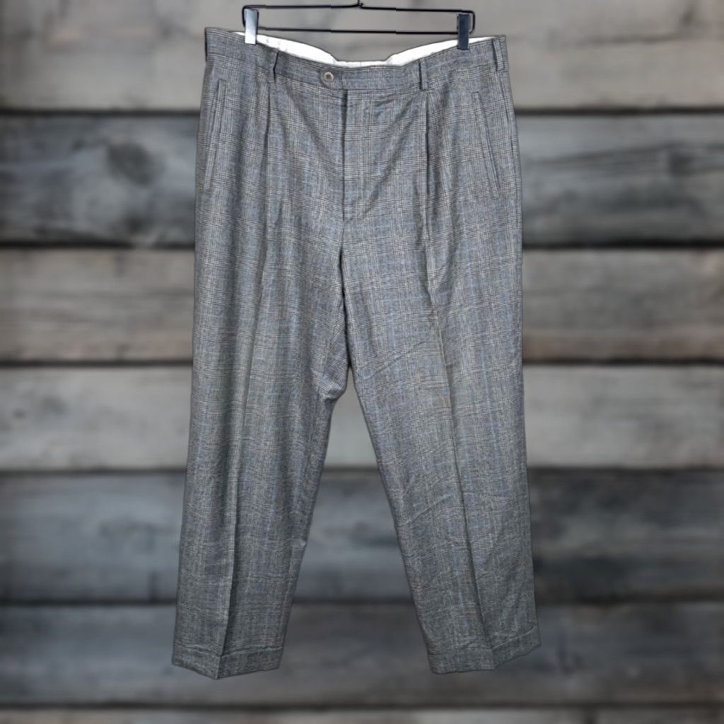 Zanella VINTAGE Zanella Men’s Dress Pants Wool Pleated Gray Glen Plaid 38 x 29 Italy Fall Winter Size US 38 / EU 54 - 1 Thumbnail