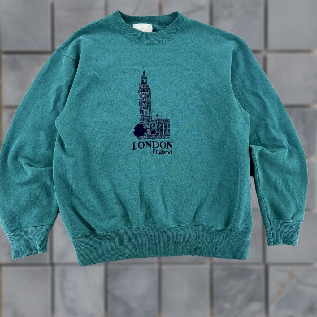 Vintage VINTAGE Kings of Windsor Sweatshirt XS Green London 90s Crewneck Mens City England Ben Big Ben Corded Cotton Polyester Fleece Solid Pullover Size US XS / EU 42 / 0 - 1 Thumbnail