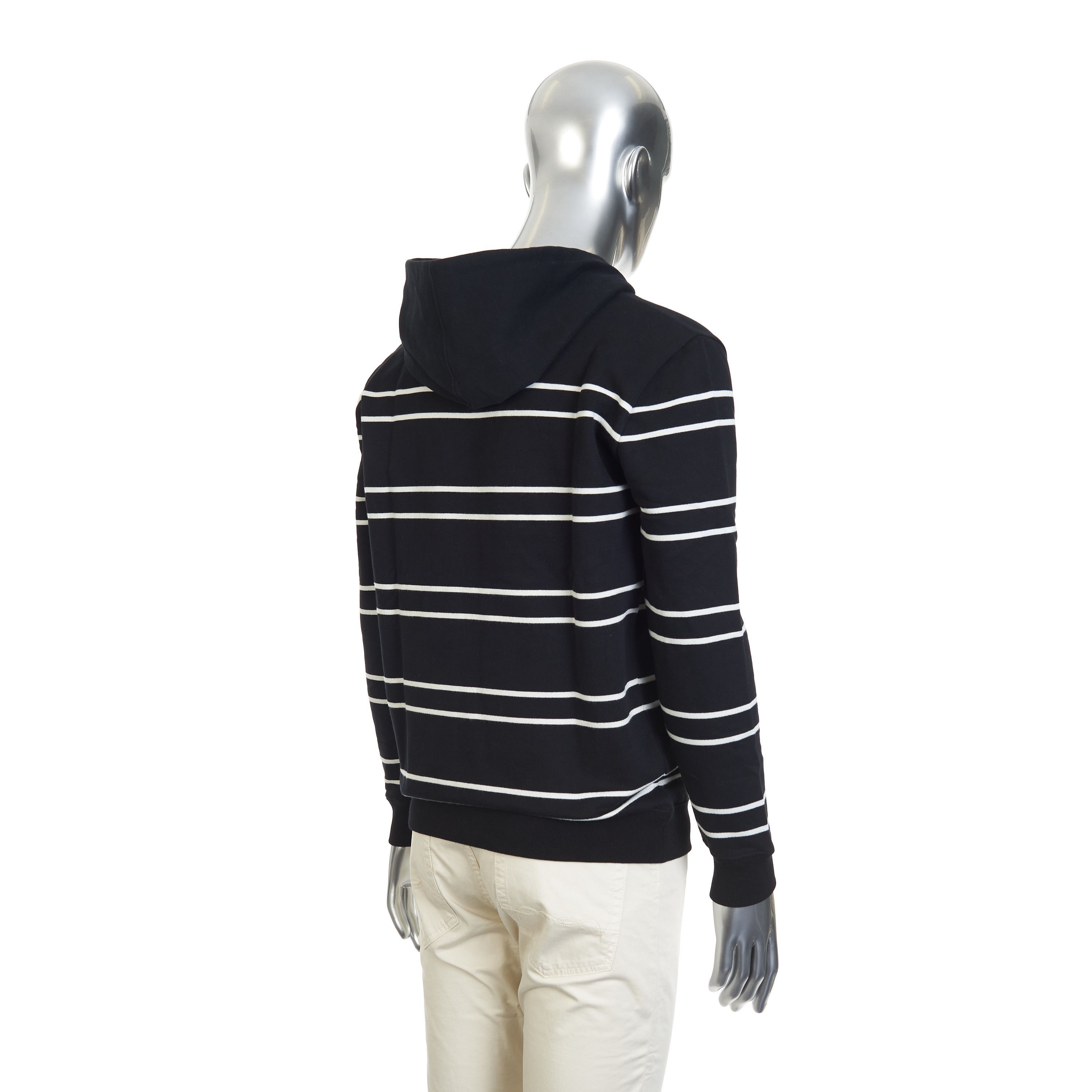 Saint Laurent Paris Hooded Sweatshirt In Striped Black Cotton & Logo Embroidey Size US M / EU 48-50 / 2 - 7 Thumbnail