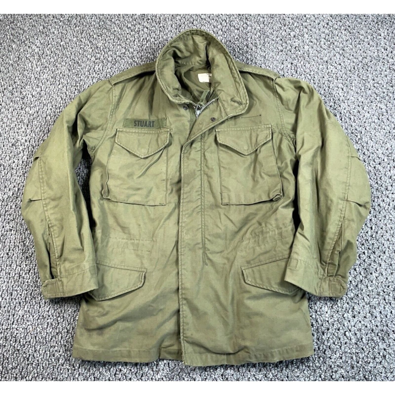 image of Vintage VTG Og-107 M-65 Field Jacket Adult Small Regular Green Sateen Hidden Hood in White, Men's