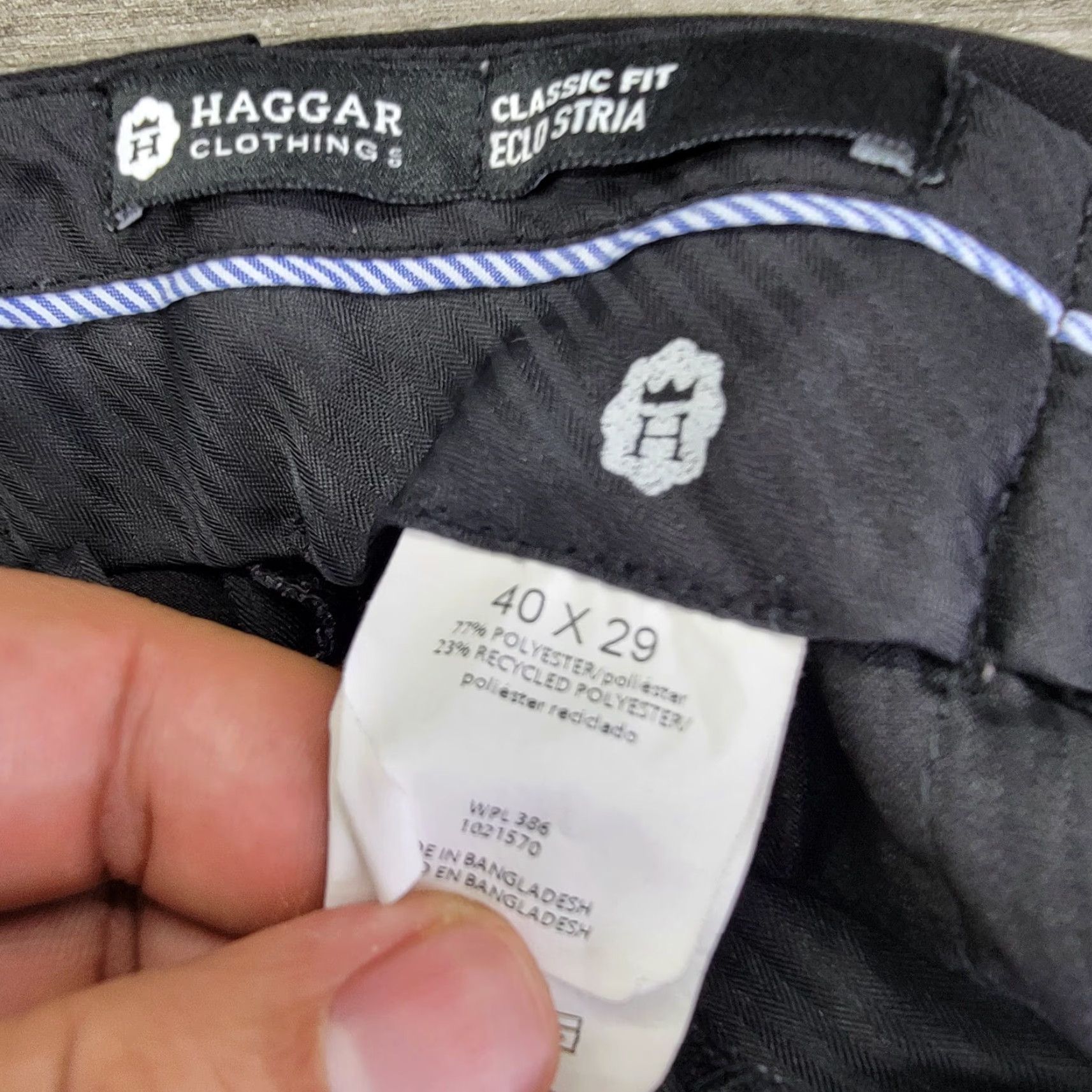 Haggar Haggar Eclo Stria Dress Pants Mens 40x29 Black Flat Front Polyester Dress Pants Men's 40 29 Black Flat Front Polyester Pants Size US 40 / EU 56 - 4 Thumbnail