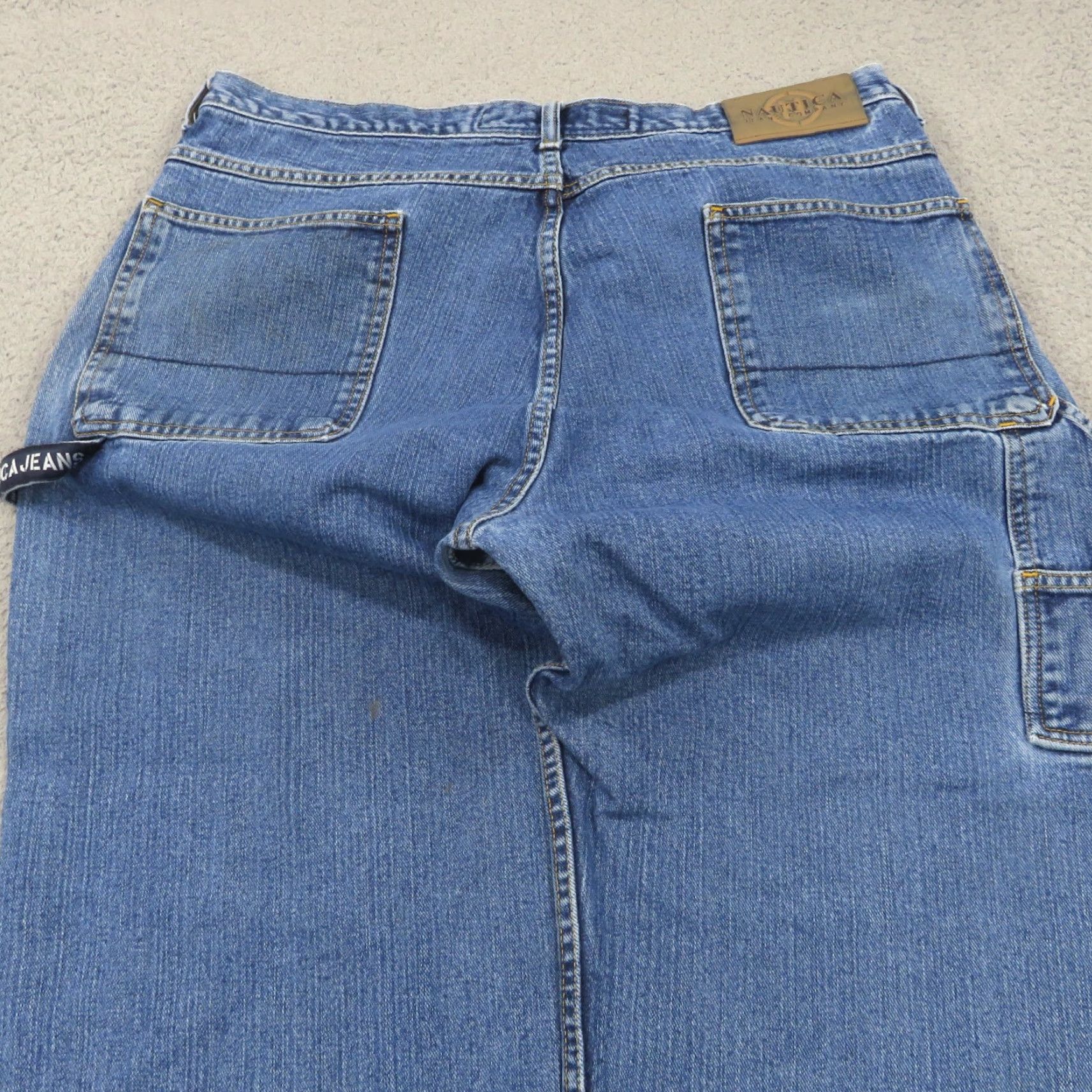 Nautica VINTAGE Nautica Jeans Men Baggy 38 90s Grunge Y2K Carpenter Skater Wide-Leg 5-Pocket Denim Blue Cotton VTG 10" Leg Opening Pipes RIP-? Size US 38 / EU 54 - 6 Thumbnail