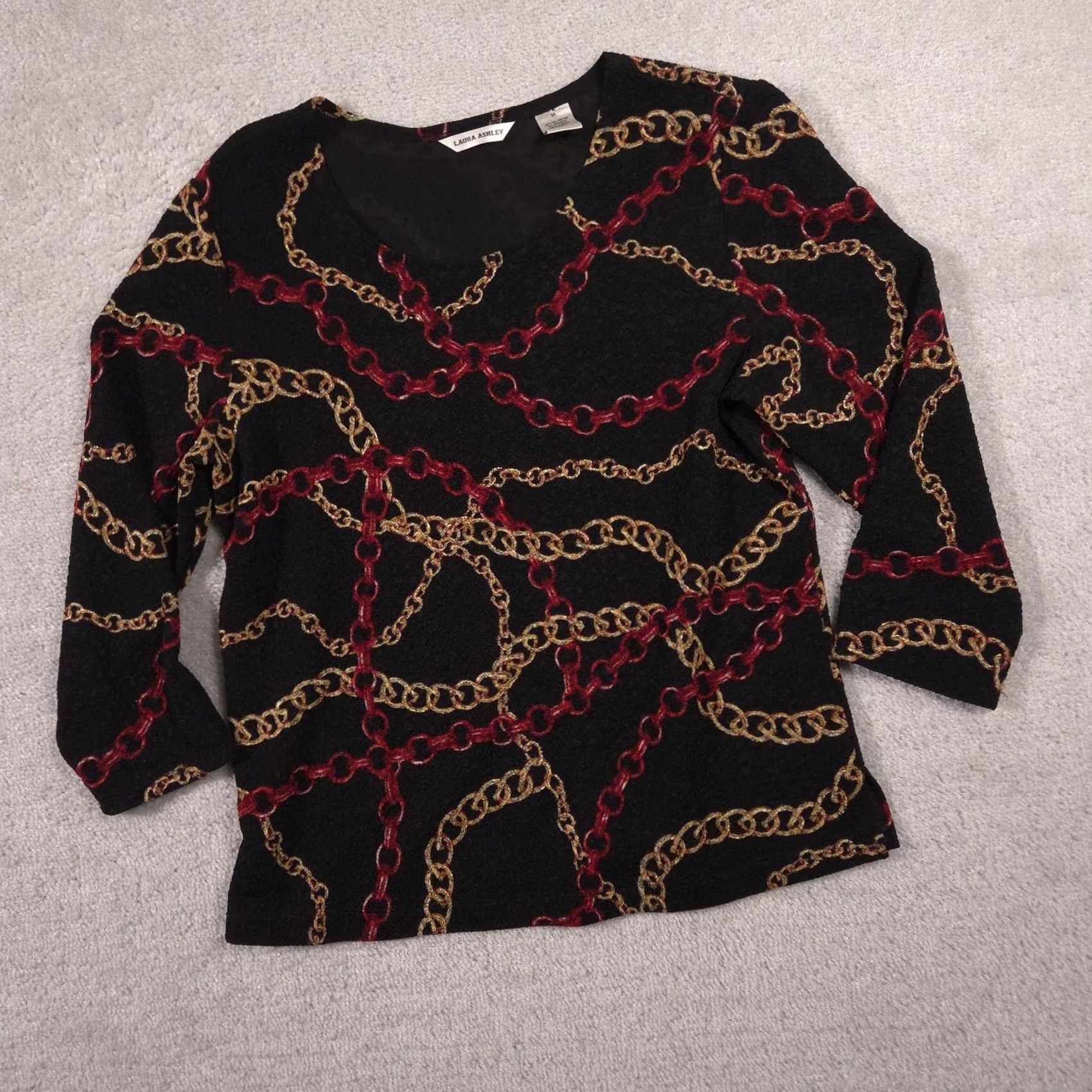 Laura Ashley Laura Ashley Blouse Womens M Black Chain Scoop Neck 3/4 Sleeve Top Stretch Size M / US 6-8 / IT 42-44 - 3 Thumbnail
