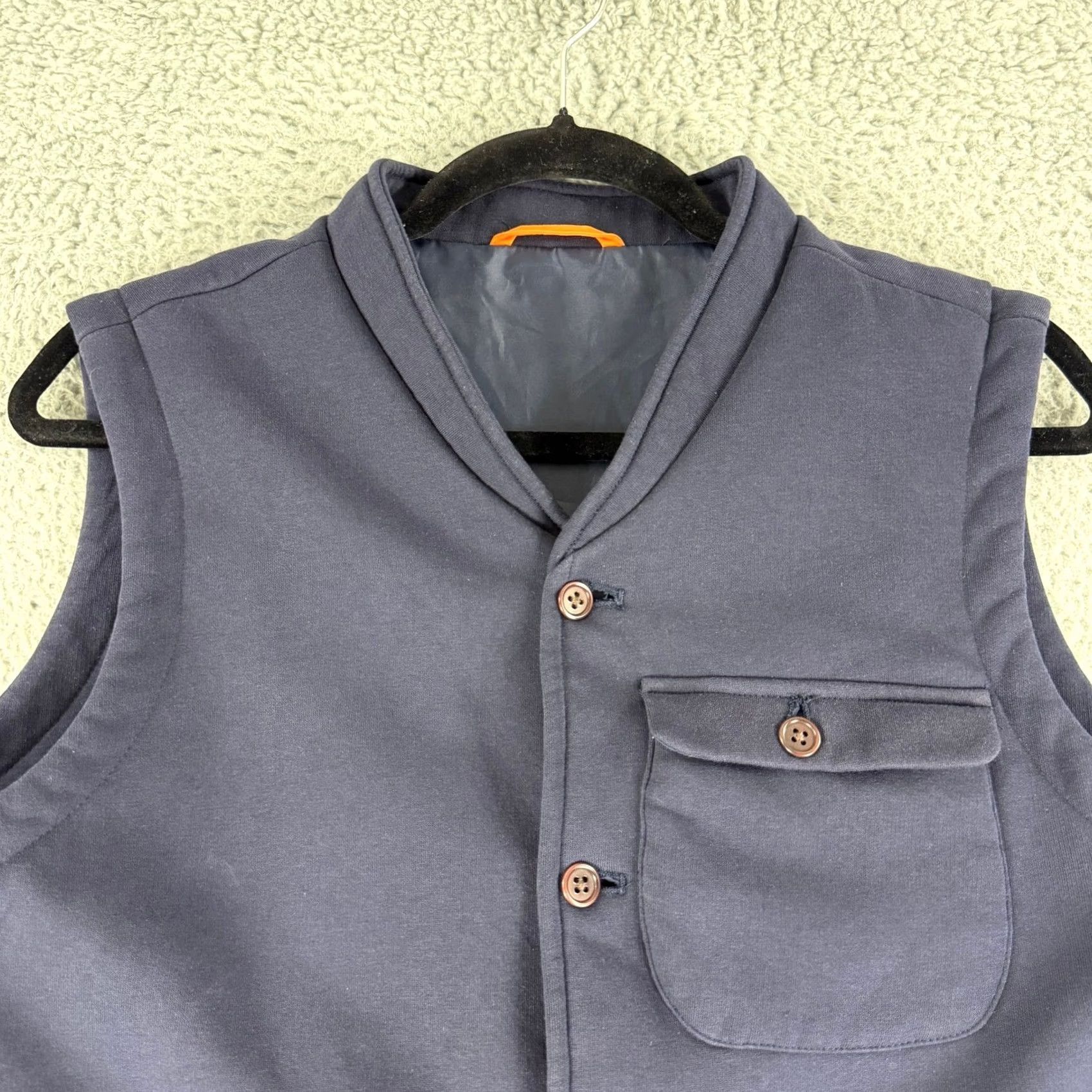 Far Afield Far Afield Vest Mens Small Navy Blue Shawl Collar Button Front Pocket Utility Vest Size US S / EU 44-46 / 1 - 2 Thumbnail