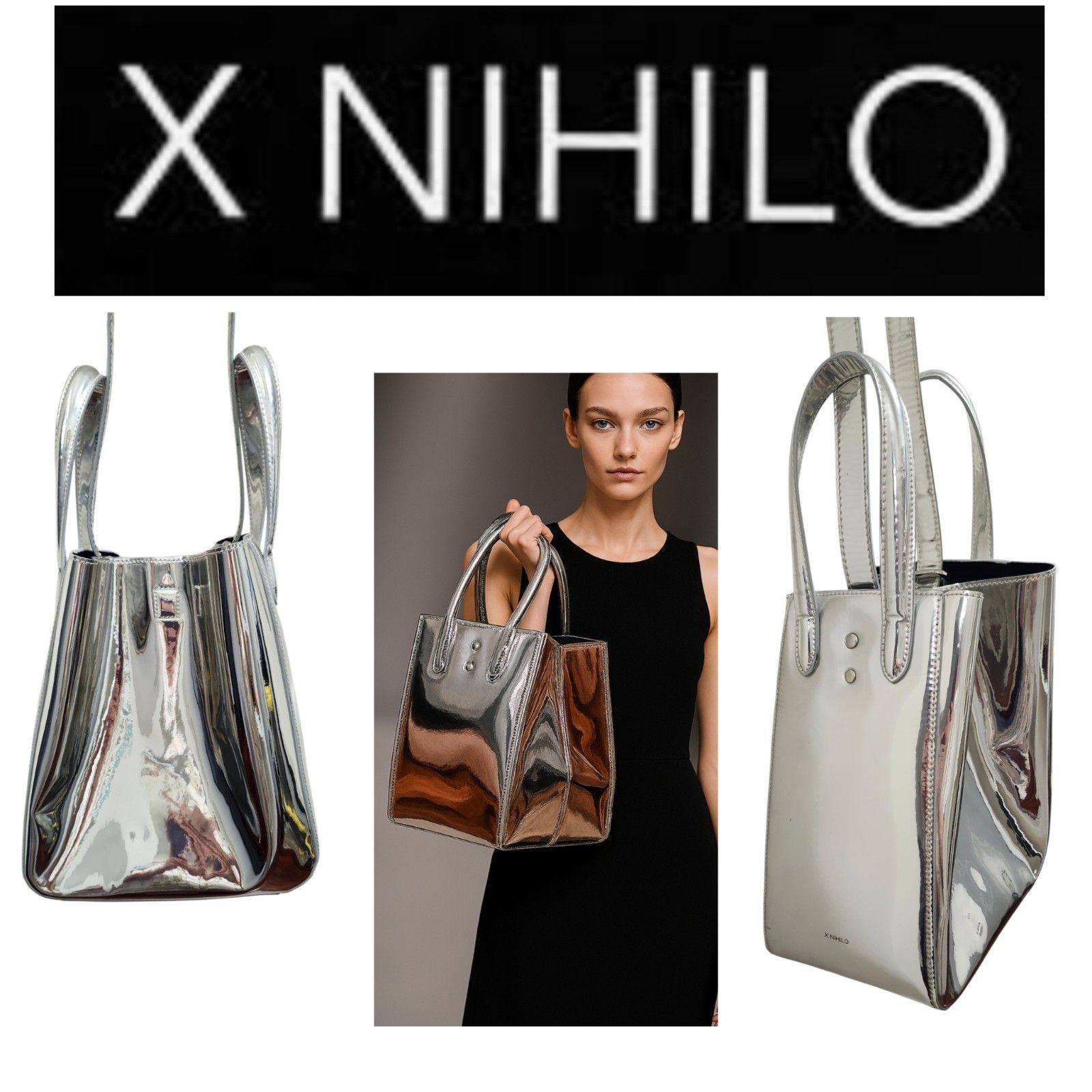 Other X NIHILO Silver Metallic Tote Bag Structured Modern Designer Size ONE SIZE - 18 Thumbnail