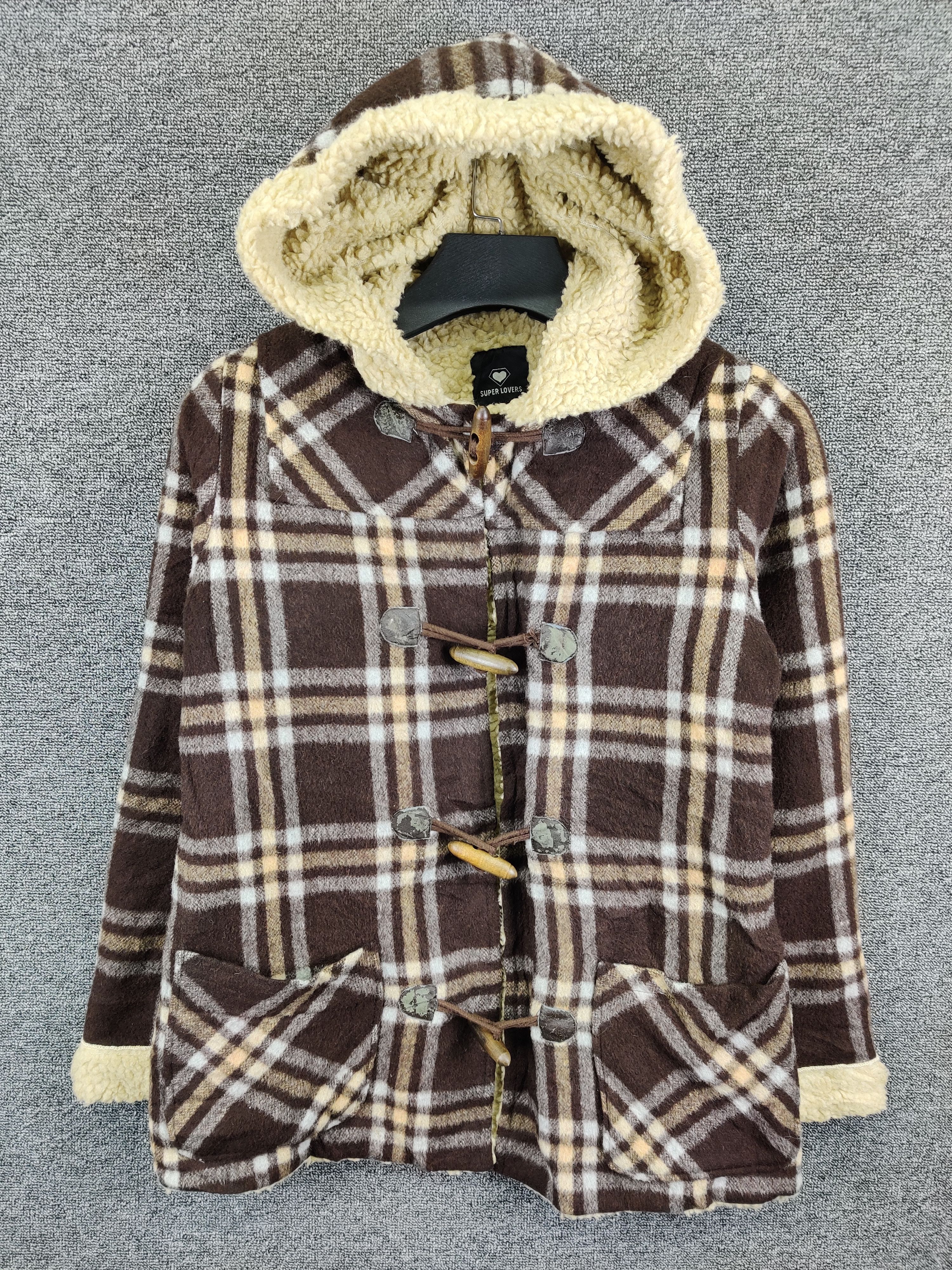Super Lovers Vintage Super Lovers Plaid Sherpa Lined Hooded Duffle Coat Size US M / EU 48-50 / 2 - 1 Thumbnail