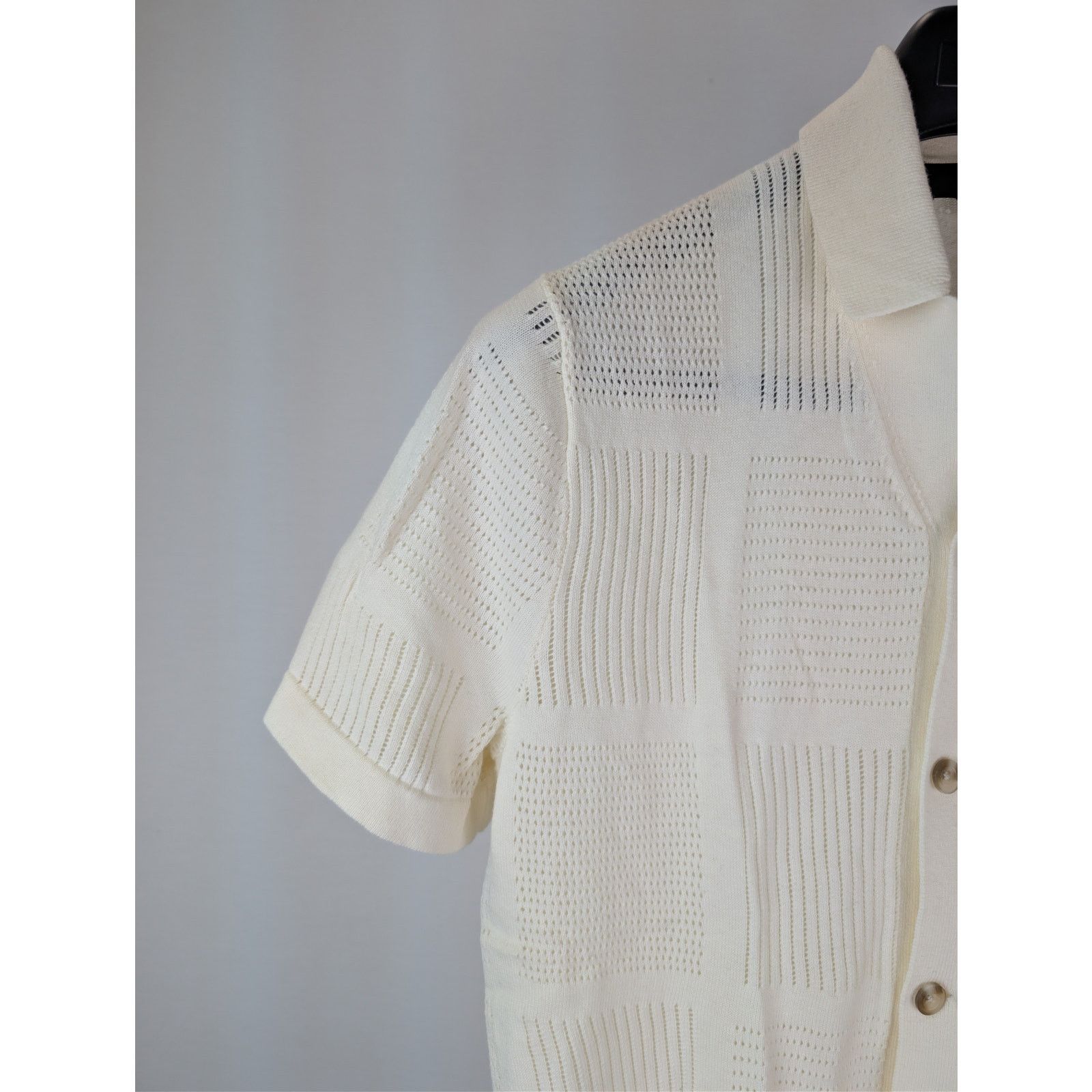 Vince o1rshd1 CC20 Patchwork Pointelle Short-Sleeve Sweater Cream Size US S / EU 44-46 / 1 - 5 Thumbnail