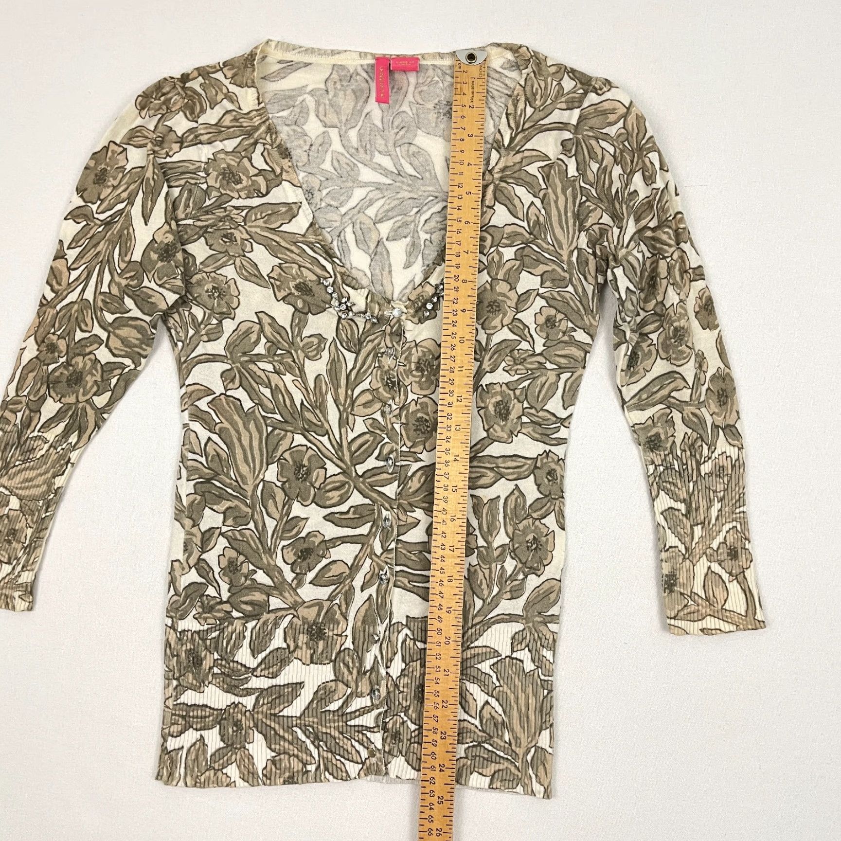 Vintage Charlotte Tarantola Cardigan Sweater Womens S Brown White Floral Jeweled Blouse Size S / US 4 / IT 40 - 4 Thumbnail