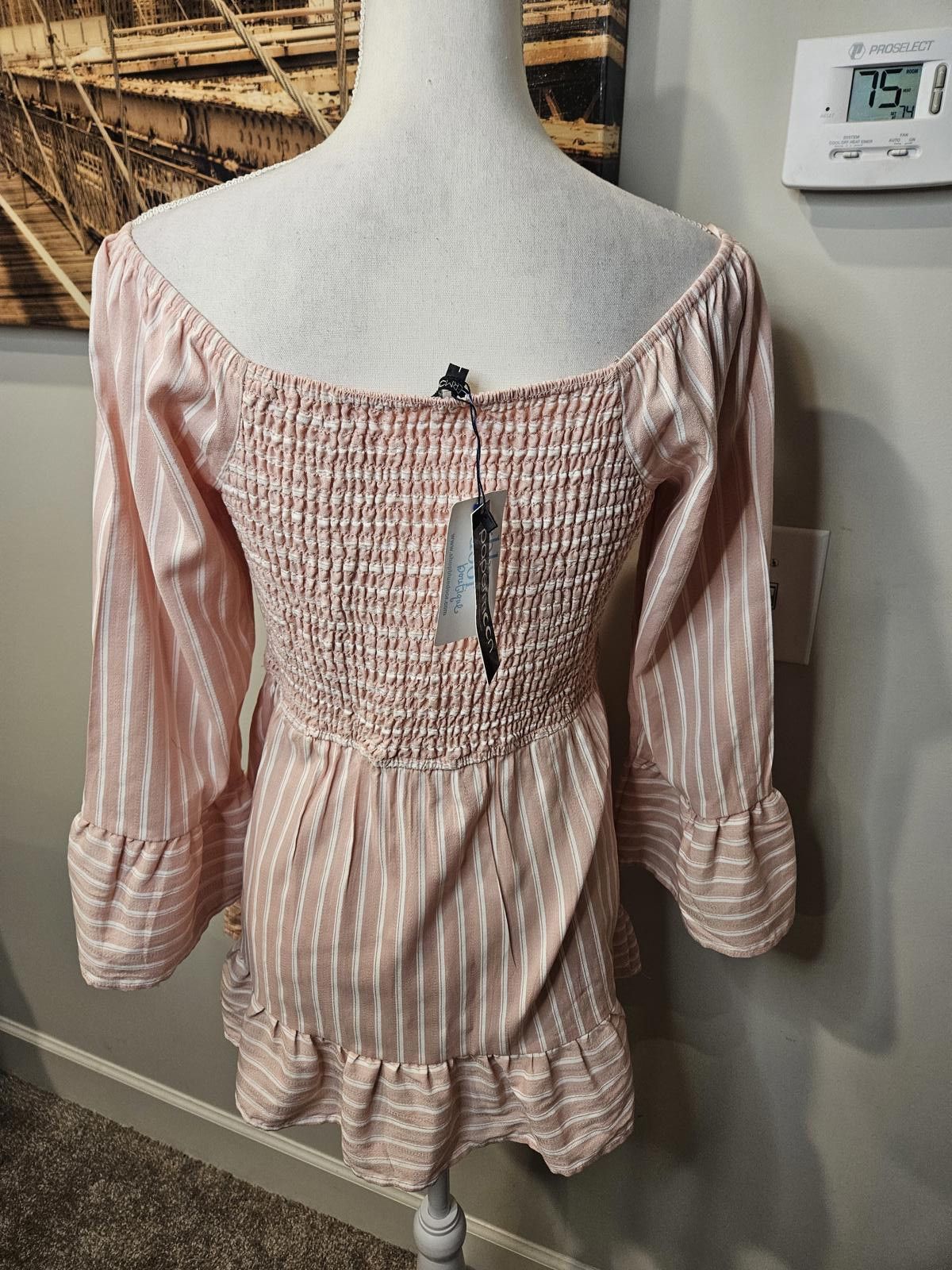 Designer Nwt Papermoon Off-Shoulder Striped Top Size L / US 10 / IT 46 - 2 Thumbnail