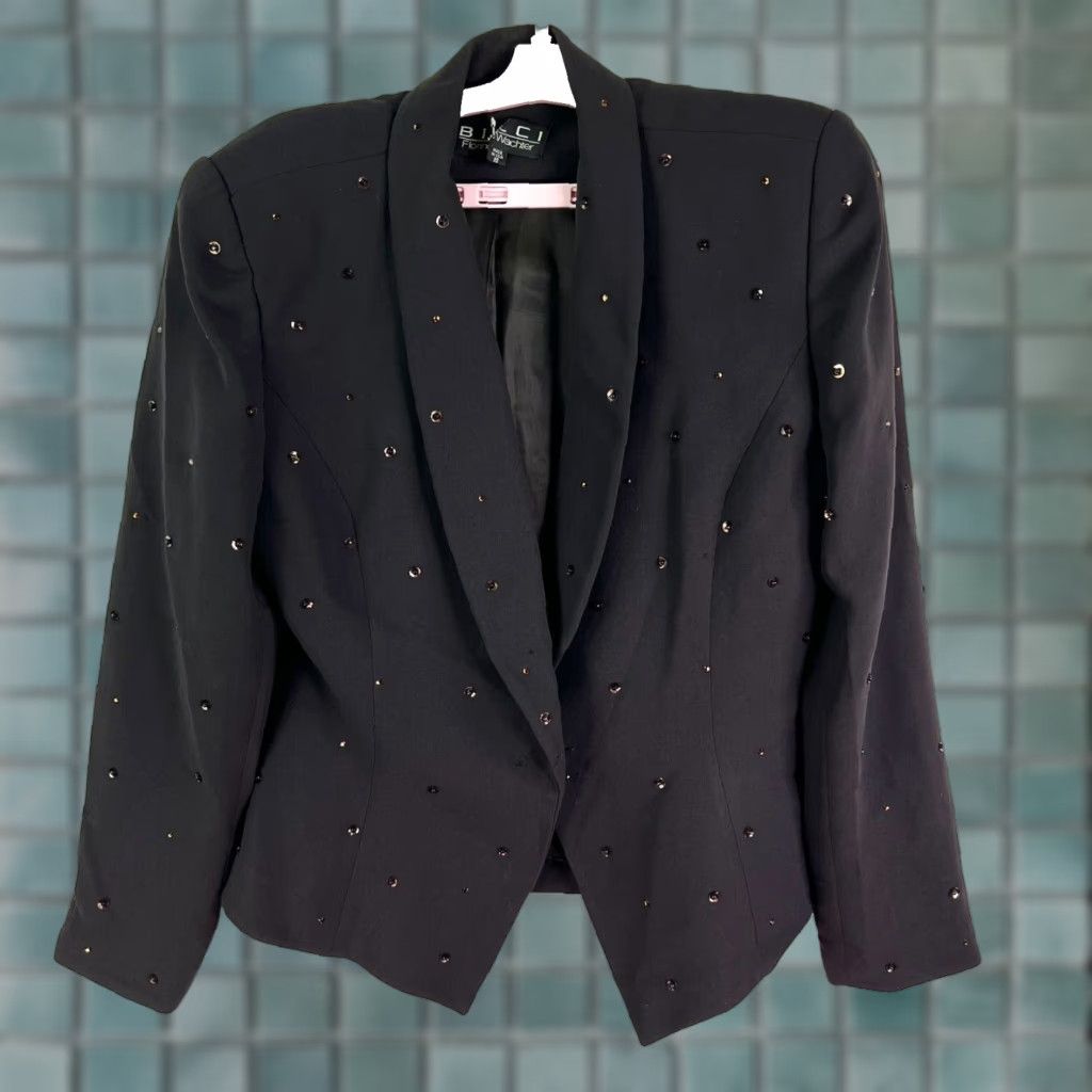Gabicci Bic Ci Blazer Jacket Single-Breasted One-Button Black Women Size 10 Notch Lapel Stretch Tailored Dry Clean Only Size L / US 10 / IT 46 - 1 Thumbnail