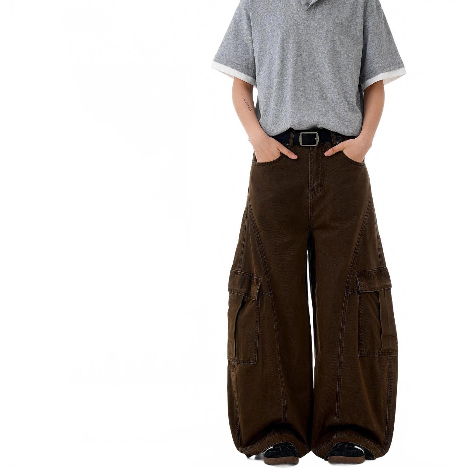 Japanese Brand Wide Leg Cargo Pants, Baggy Casual Workwear Pants Size US 32 / EU 48 - 3 Thumbnail